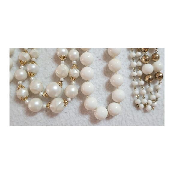 Vtg Costume Jewelry Lot White Beaded Necklaces Clip On Earrings W Germany Japan - Picture 4 of 9